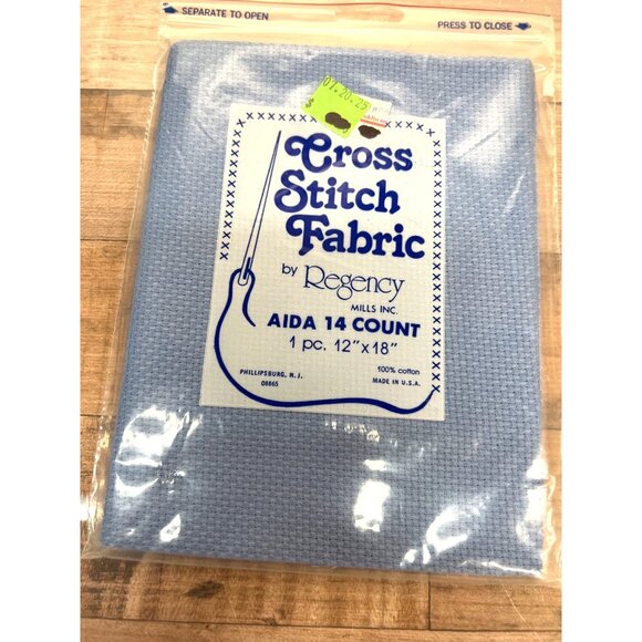 Regency Mills Blue Aida Cross Stitch Fabric 14 Count 12" x 18" - Picture 1 of 2